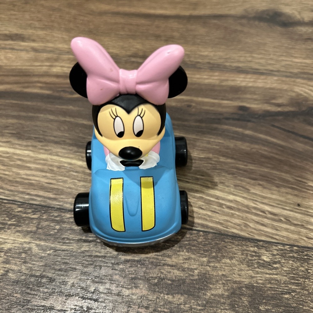 Disney Parks Minnie Mouse Rolling Toy Car Plastic Small Blue 3.25" x 4.25" 10mo+